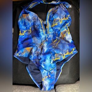 Blue and Gold Marble Swimsuit